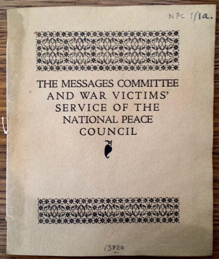 The Messages Committee and War Victims Service of the National Peace Council - cover