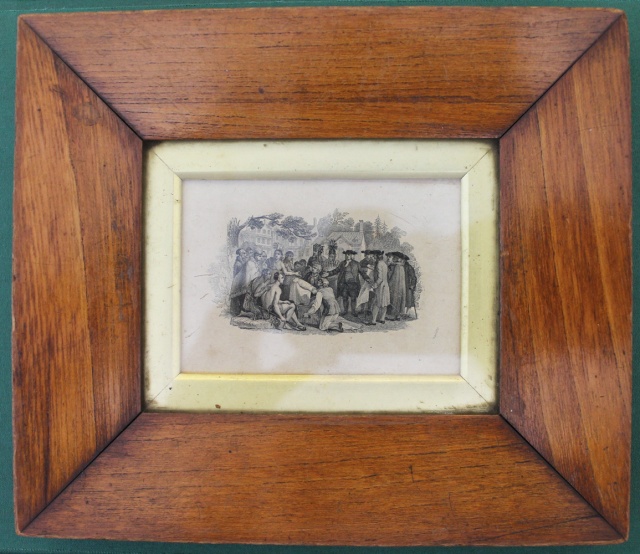 Small engraving of Penn's Treaty framed with wood said to be from the Treaty Tree